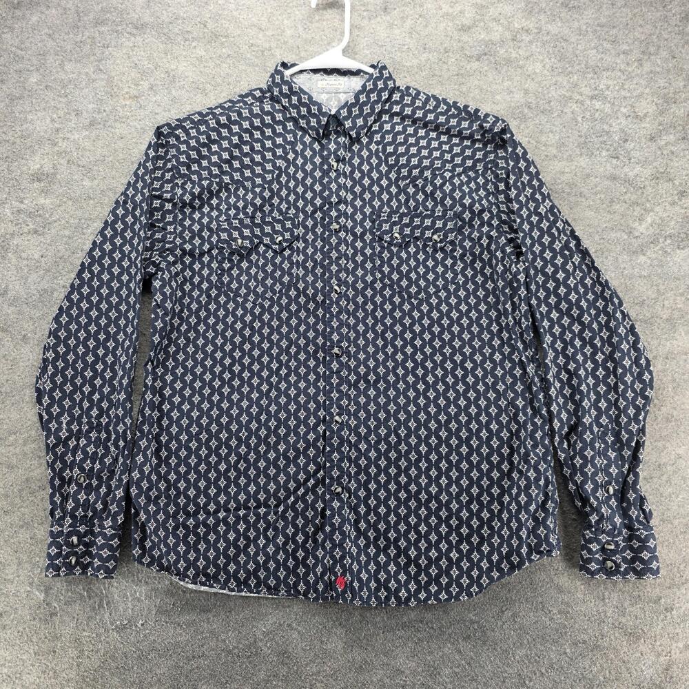 Moon Shine Shirt Mens M Blue Geometric Long Sleeve Button Up Regular Fit